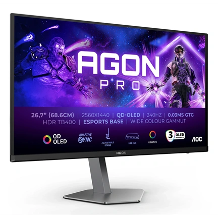 AOC Gaming 240Hz OLED monitor 27" AG276QZD2, 2560x1440, 16:9, 0,03ms, 2xHDMI/2xDisplayport/2xUSB, hangszóró