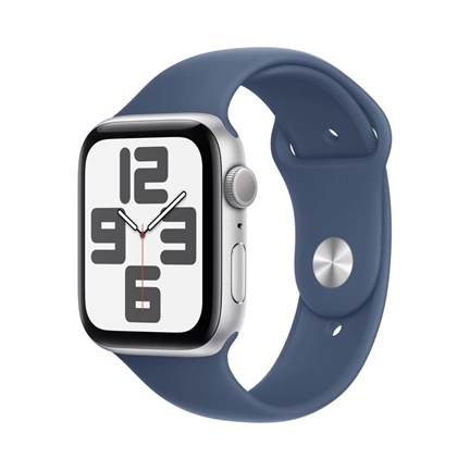 Apple Watch SE2 v3 GPS (44mm) ezüst alumínium tok, denim sportszíj (M/L) okosóra