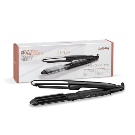 BaByliss ST496E Steam Shine Styler gőzölős hajvasaló és göndörítő, fekete-ezüst