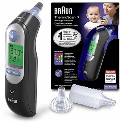 Braun IRT65 Lázmérő - Thermoscan 7 IRT 6520B infravörös fülhőmérő, Age Precision, intelligens színkódos kijelző, fekete