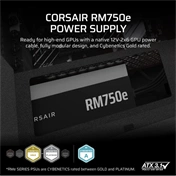 Corsair RM750e tápegység - 750W, teljesen moduláris, ATX 3.1, PCIe 5.1 támogatás, alacsony zajú
