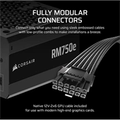 Corsair RM750e tápegység - 750W, teljesen moduláris, ATX 3.1, PCIe 5.1 támogatás, alacsony zajú