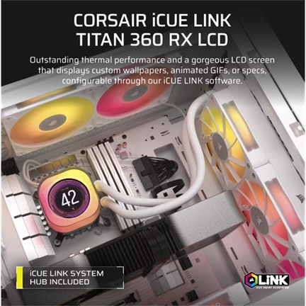 Corsair iCUE LINK Titan 360 RX LCD ARGB komplett vízhűtőrendszer - fehér