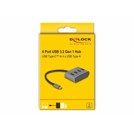 DELOCK 4 USB Type-A 3.2 Gen 1 portos hub USB Type-C csatlakozóval, portok felül
