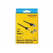 DELOCK Mágneses USB adat- ás töltőkábel készlet Micro USB vagy USB C-hez, fekete 1,1m