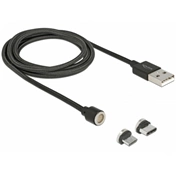 DELOCK Mágneses USB adat- ás töltőkábel készlet Micro USB vagy USB C-hez, fekete 1,1m