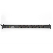 DIGITUS 1U PDU 230V 16A 7xCEE 7/3 aljzat CEE7/7 csatlakozó túlfeszültség védelemmel és vonalszűrővel 2M elosztósor