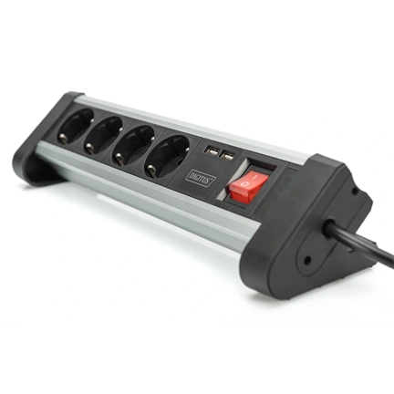 DIGITUS DA-70614 2xUSB kapcsolós hálózati elosztó 4 schuko aljzattal