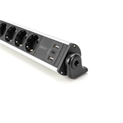 DIGITUS DA-70624 Asztali alumínium 6 schuko dugaljas 2x USB A 1x USB-C  port hálózati elosztó