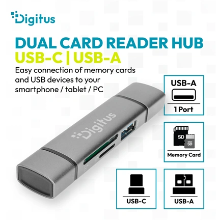DIGITUS DA-70886 USB Type-A/Type-C 3.2 Gen1 1x MicroSD/SD kártyaolvasó
