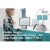 DIGITUS DA-90406 Elektromosan állítható magasságú fehér íróasztal USB-töltővel és fiókkal