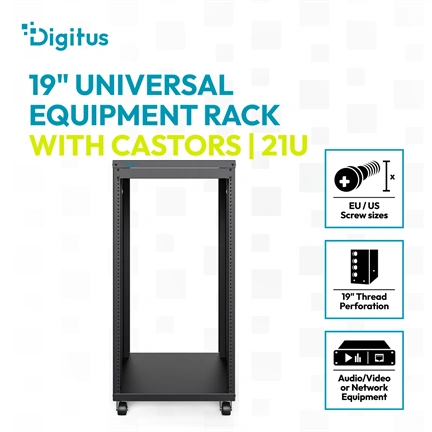 DIGITUS DN-48002 19" 21U 1000x507x460mm lapraszerelt fekete hálózati szekrény kerekekkel