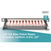 DIGITUS DN-91612S-SL-EA CAT6A 12port 10" 0,5U fekete árnyékolt Patch Panel