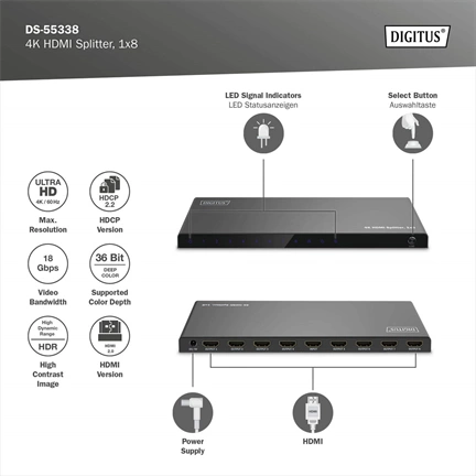 DIGITUS DS-55338 HDMI 4K 60Hz 1x8 Splitter
