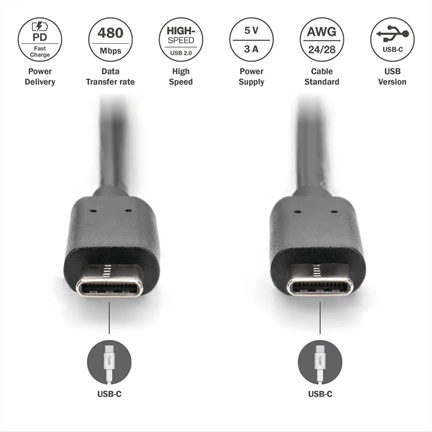DIGITUS High Speed USB 2.0 type-C kábel 3m