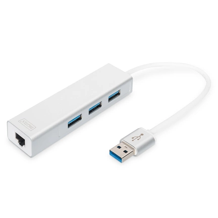 DIGITUS USB 3.0 Gigabit Ethernet adapter + 3 portos USB HUB
