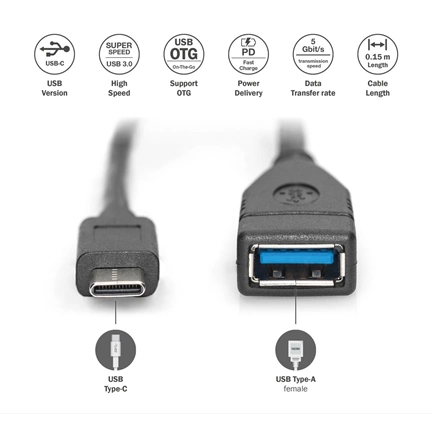 DIGITUS USB 3.0 Type A anya-> USB 3.0 Type C apa 0,15m OTG adapter