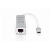 DIGITUS USB Type-C Ethernet adapter + 3 portos USB HUB