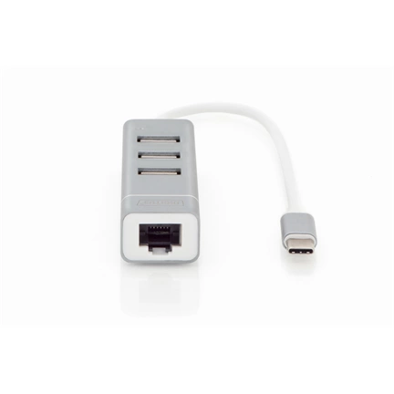 DIGITUS USB Type-C Ethernet adapter + 3 portos USB HUB