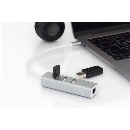 DIGITUS USB Type-C Ethernet adapter + 3 portos USB HUB
