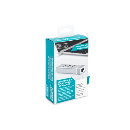 DIGITUS USB Type-C Ethernet adapter + 3 portos USB HUB