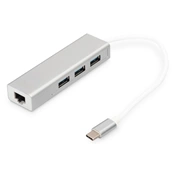 DIGITUS USB Type-C Gigabit Ethernet adapter + 3 portos USB HUB