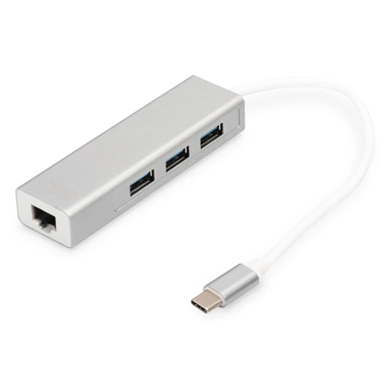 DIGITUS USB Type-C Gigabit Ethernet adapter + 3 portos USB HUB