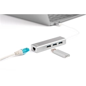DIGITUS USB Type-C Gigabit Ethernet adapter + 3 portos USB HUB