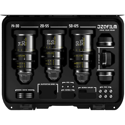 DZOFILM Pictor Zoom 3-lens kit koferrel (14-30/20-55/50-125 T2.8) fekete PL