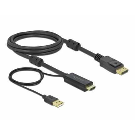 Delock 1db HDMI 1.4 1db USB 2.0 A -> Displayport M/M video kábel 2m fekete