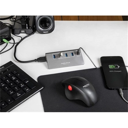 Delock 64182 USB 10Gbps hub 4db Type-A és 1db Type-A gyorstöltő porttal, tápegység mellékelve