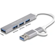 Delock 64214 USB hub, keskeny, 3db USB 2.0 és 1 db USB 5Gbps csatlakozóval, USB Type-A/Type-C interfész