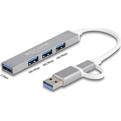 Delock 64214 USB hub, keskeny, 3db USB 2.0 és 1 db USB 5Gbps csatlakozóval, USB Type-A/Type-C interfész