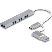 Delock 64214 USB hub, keskeny, 3db USB 2.0 és 1 db USB 5Gbps csatlakozóval, USB Type-A/Type-C interfész