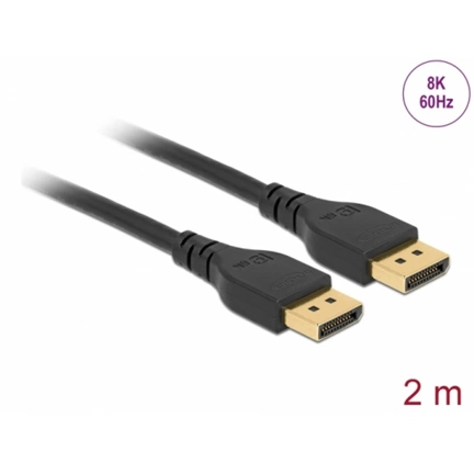 Delock DisplayPort kábel 8K 60 Hz 2 m DP 8K tanúsítvánnyal retesz nélküli