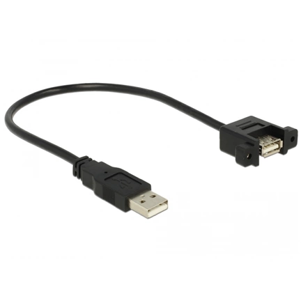 Delock Kábel, USB 2.0-s A típusú bementi csatlakozós > USB 2.0-s A-típusú csatlakozóhüvely, panelrögzítés, 0,25 m