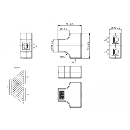 Delock RJ45 Splitter / T Adapter 1 db. RJ45 anya - 2 db. RJ45 anya Cat.5e STP