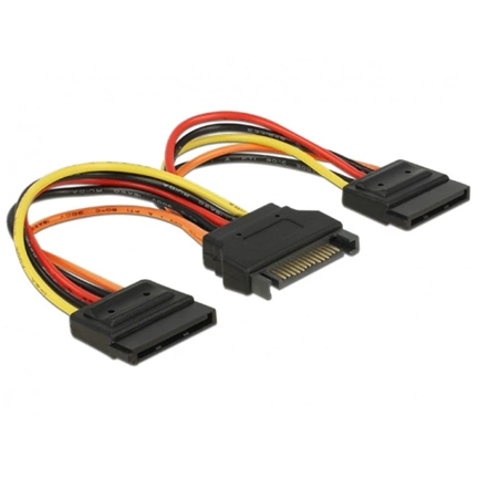 Delock SATA tápkábel 15 tus csatlakozódugóval > 2 x hálózati SATA 15 tus csatlakozóhüvellyel, 15 cm