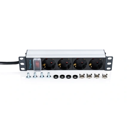Digitus 10" power strip with aluminum profile, 4-outlet grounded power strip, with switch