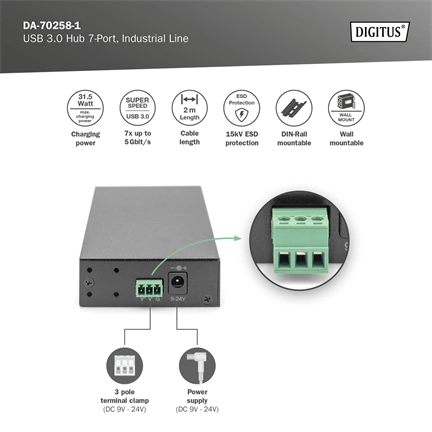 Digitus DA-70258 USB 3.0 Hub 7-Port