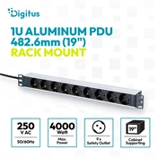 Digitus Socket strip with aluminum profile, 9-way socket outlet with earthing contact, 2 m supply cable