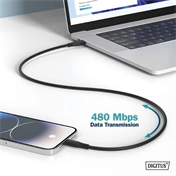 Digitus USB-C Silicone charging cable USB-A to USB-C USB 2.0 60W 0,5m Black