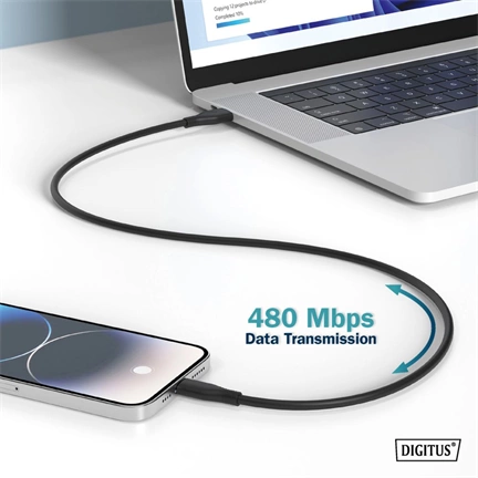 Digitus USB-C Silicone charging cable USB-A to USB-C USB 2.0 60W 0,5m Black