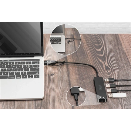 Digitus USB 3.0 Hub 4-Port Slim Line Black