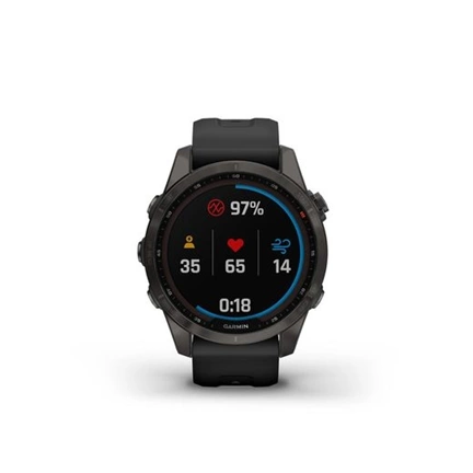 GARMIN Fenix 7S Sapphire Solar - Carbon Grey DLC Titanium with Black Band