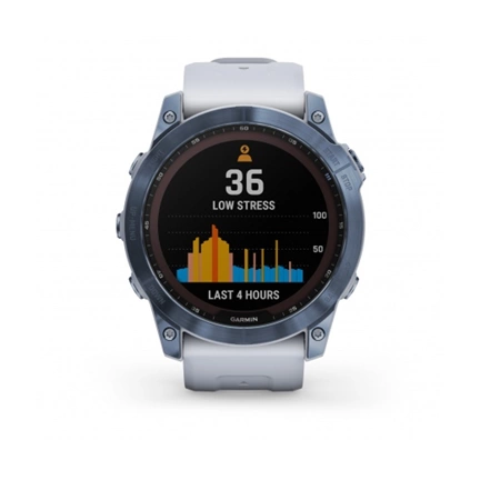 GARMIN Fenix 7 Sapphire Solar - Mineral Blue DLC Titanium with Whitestone Band
