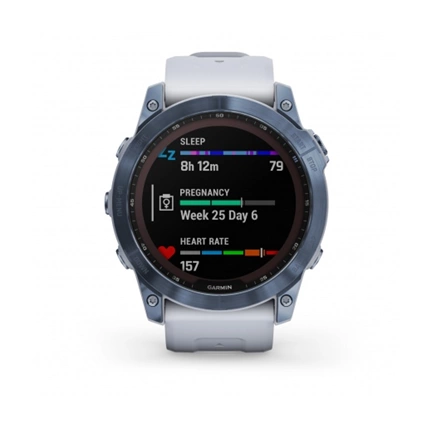 GARMIN Fenix 7 Sapphire Solar - Mineral Blue DLC Titanium with Whitestone Band