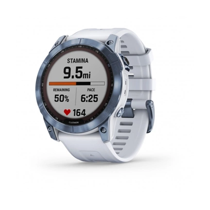 GARMIN Fenix 7 Sapphire Solar - Mineral Blue DLC Titanium with Whitestone Band