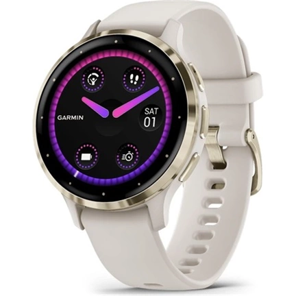Garmin Venu 3S okosóra - krémarany rozsdamentes acélkeret, elefántcsontszínű tok és szilikonszíj