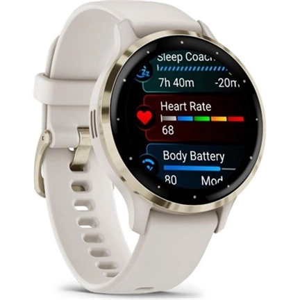 Garmin Venu 3S okosóra - krémarany rozsdamentes acélkeret, elefántcsontszínű tok és szilikonszíj
